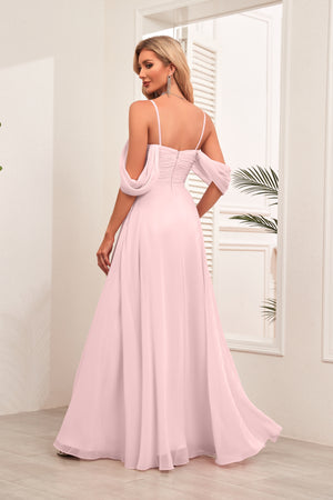 A-line Cold Shoulder Floor-Length Chiffon Bridesmaid Dress