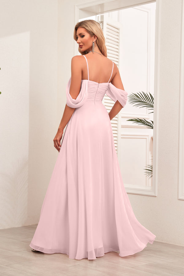 A-line Cold Shoulder Floor-Length Chiffon Bridesmaid Dress