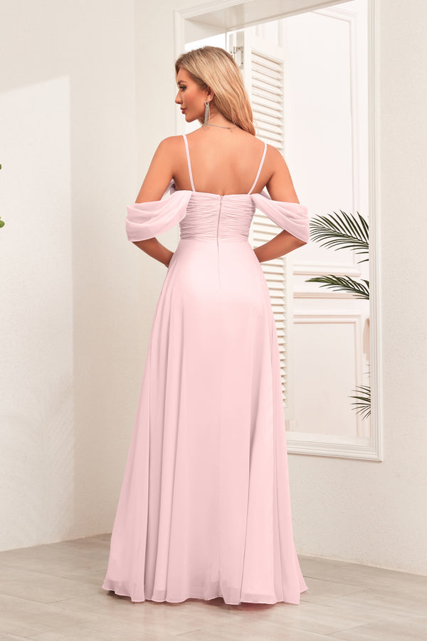 A-line Cold Shoulder Floor-Length Chiffon Bridesmaid Dress