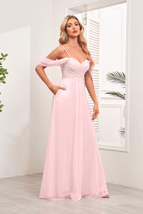 A-line Cold Shoulder Floor-Length Chiffon Bridesmaid Dress