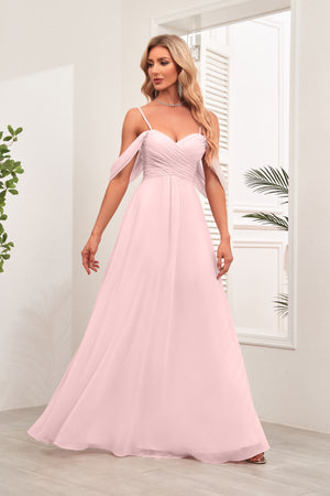 A-line Cold Shoulder Floor-Length Chiffon Bridesmaid Dress