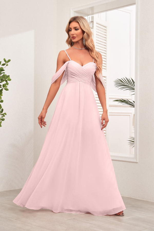 A-line Cold Shoulder Floor-Length Chiffon Bridesmaid Dress