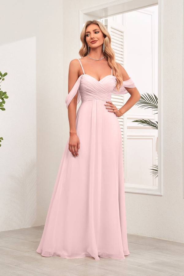 A-line Cold Shoulder Floor-Length Chiffon Bridesmaid Dress