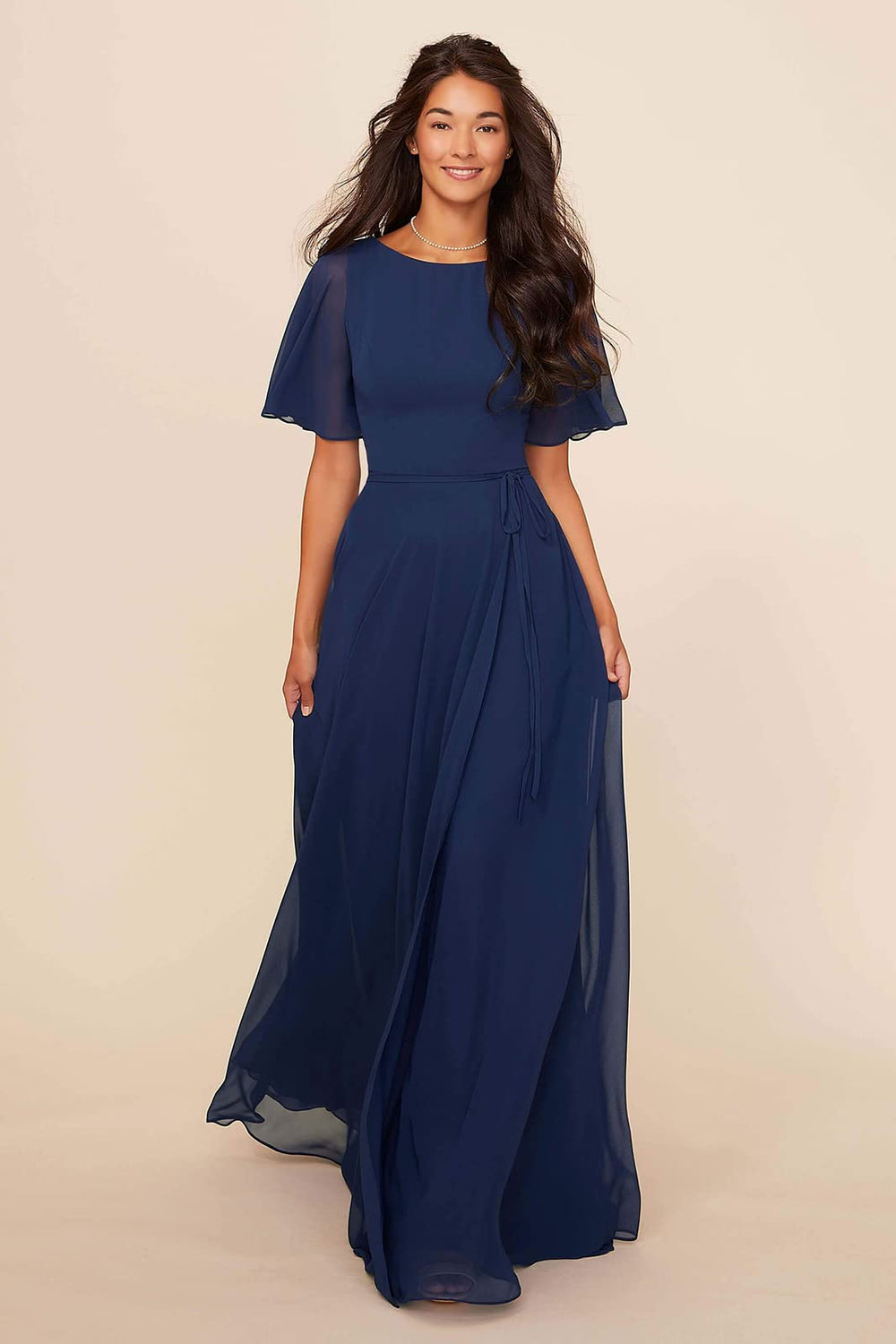 A-line Scoop Floor-Length Chiffon Bridesmaid Dress With Ruffle