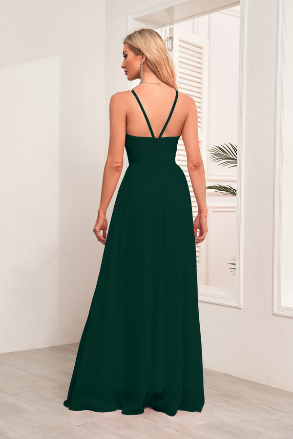 A-line Halter Floor-Length Chiffon Bridesmaid Dress