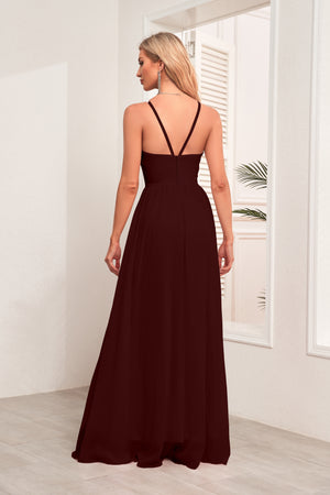 A-line Halter Floor-Length Chiffon Bridesmaid Dress
