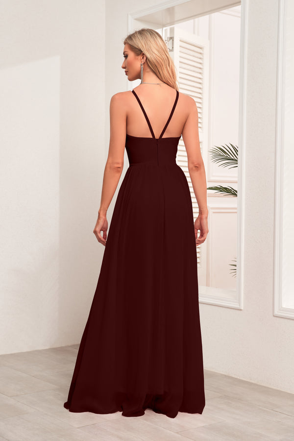 A-line Halter Floor-Length Chiffon Bridesmaid Dress