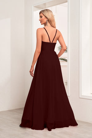 A-line Halter Floor-Length Chiffon Bridesmaid Dress