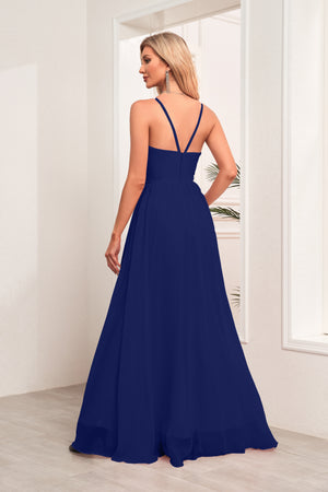 A-line Halter Floor-Length Chiffon Bridesmaid Dress