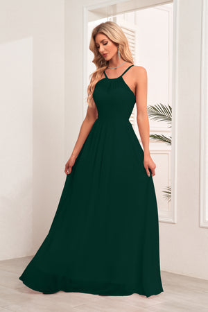 A-line Halter Floor-Length Chiffon Bridesmaid Dress
