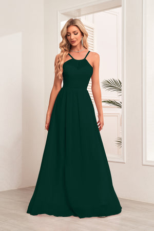 A-line Halter Floor-Length Chiffon Bridesmaid Dress