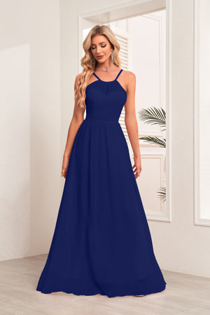 A-line Halter Floor-Length Chiffon Bridesmaid Dress
