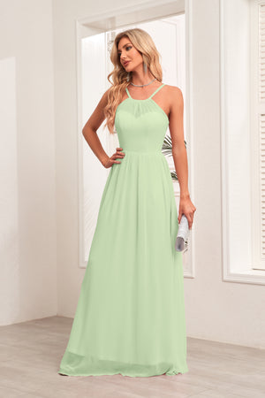 A-line Halter Floor-Length Chiffon Bridesmaid Dress