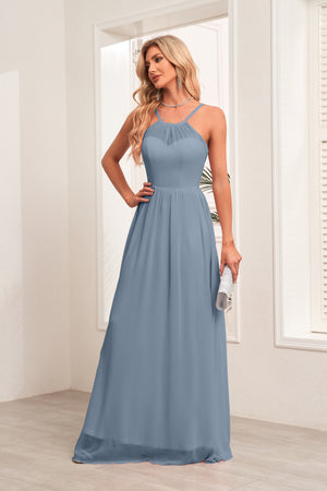 A-line Halter Floor-Length Chiffon Bridesmaid Dress