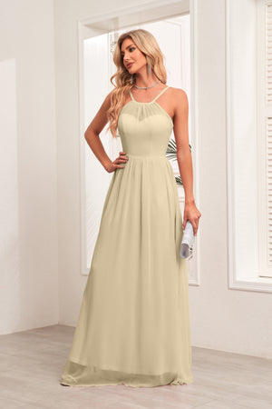 A-line Halter Floor-Length Chiffon Bridesmaid Dress