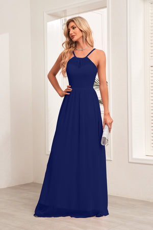 A-line Halter Floor-Length Chiffon Bridesmaid Dress