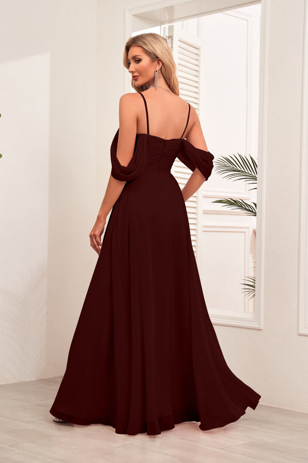 A-line Cold Shoulder Floor-Length Chiffon Bridesmaid Dress