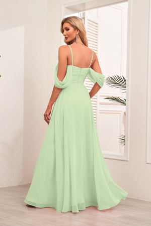 A-line Cold Shoulder Floor-Length Chiffon Bridesmaid Dress