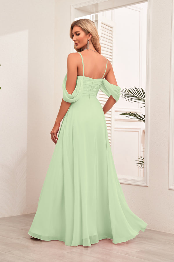 A-line Cold Shoulder Floor-Length Chiffon Bridesmaid Dress