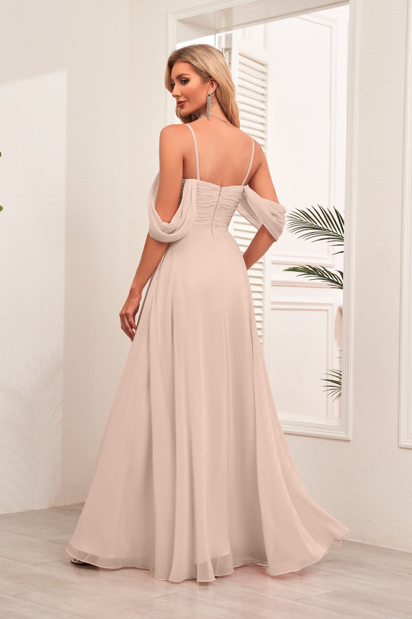A-line Cold Shoulder Floor-Length Chiffon Bridesmaid Dress