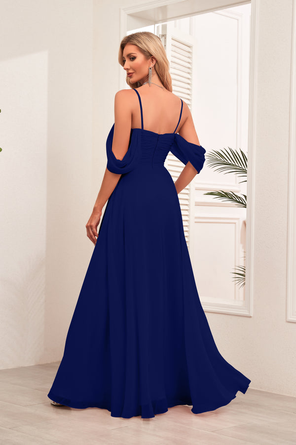 A-line Cold Shoulder Floor-Length Chiffon Bridesmaid Dress