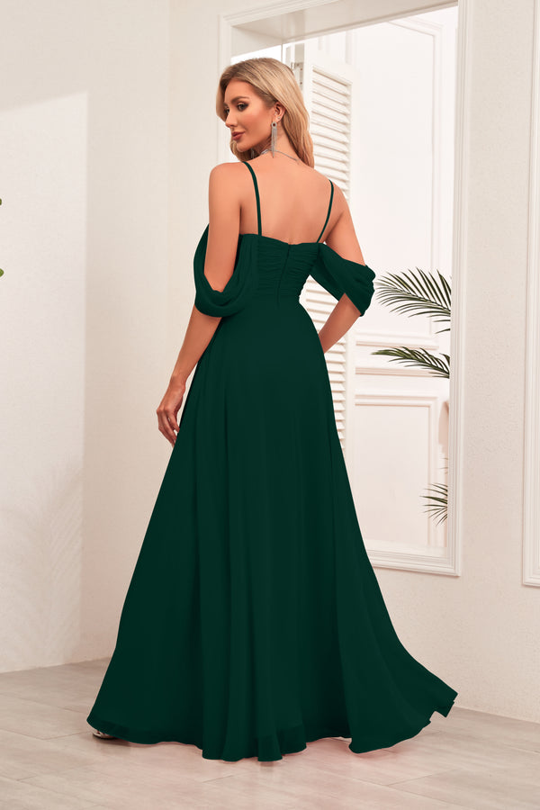 A-line Cold Shoulder Floor-Length Chiffon Bridesmaid Dress