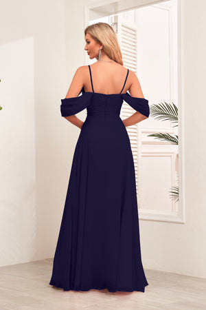 A-line Cold Shoulder Floor-Length Chiffon Bridesmaid Dress