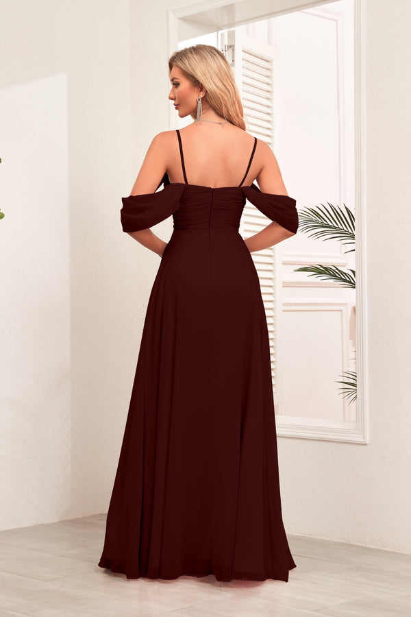 A-line Cold Shoulder Floor-Length Chiffon Bridesmaid Dress