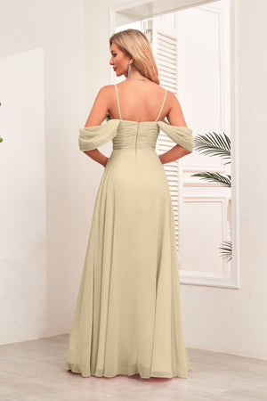 A-line Cold Shoulder Floor-Length Chiffon Bridesmaid Dress