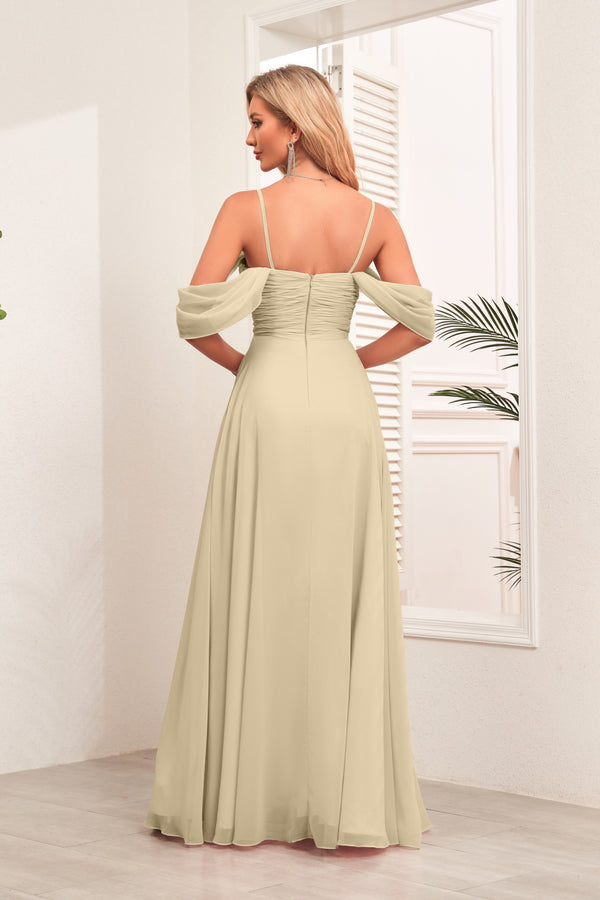 A-line Cold Shoulder Floor-Length Chiffon Bridesmaid Dress