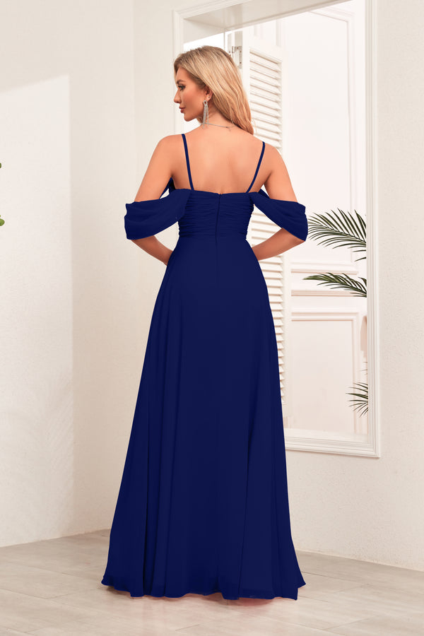 A-line Cold Shoulder Floor-Length Chiffon Bridesmaid Dress