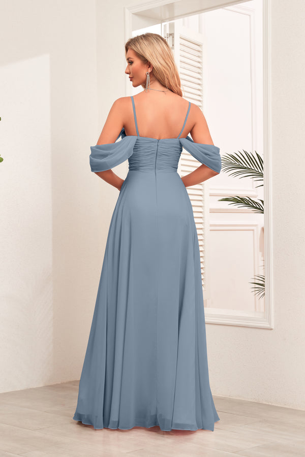 A-line Cold Shoulder Floor-Length Chiffon Bridesmaid Dress