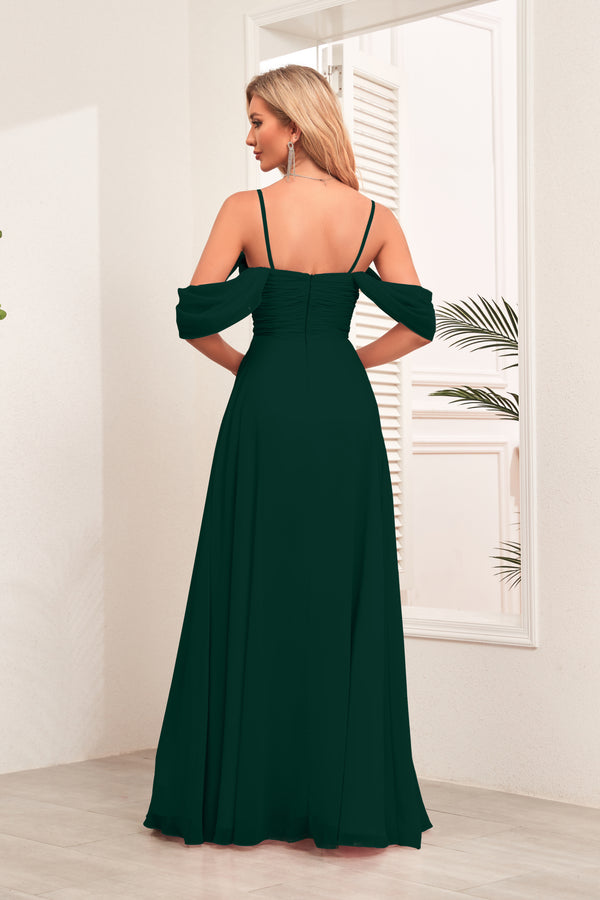 A-line Cold Shoulder Floor-Length Chiffon Bridesmaid Dress