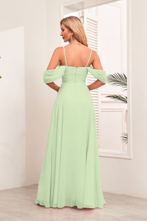 A-line Cold Shoulder Floor-Length Chiffon Bridesmaid Dress