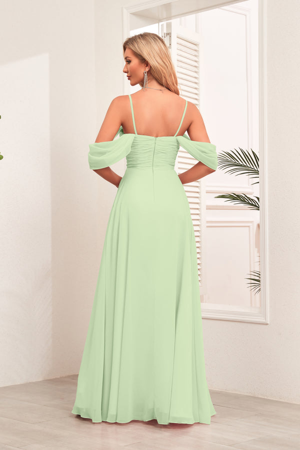A-line Cold Shoulder Floor-Length Chiffon Bridesmaid Dress