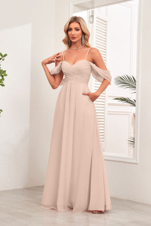 A-line Cold Shoulder Floor-Length Chiffon Bridesmaid Dress