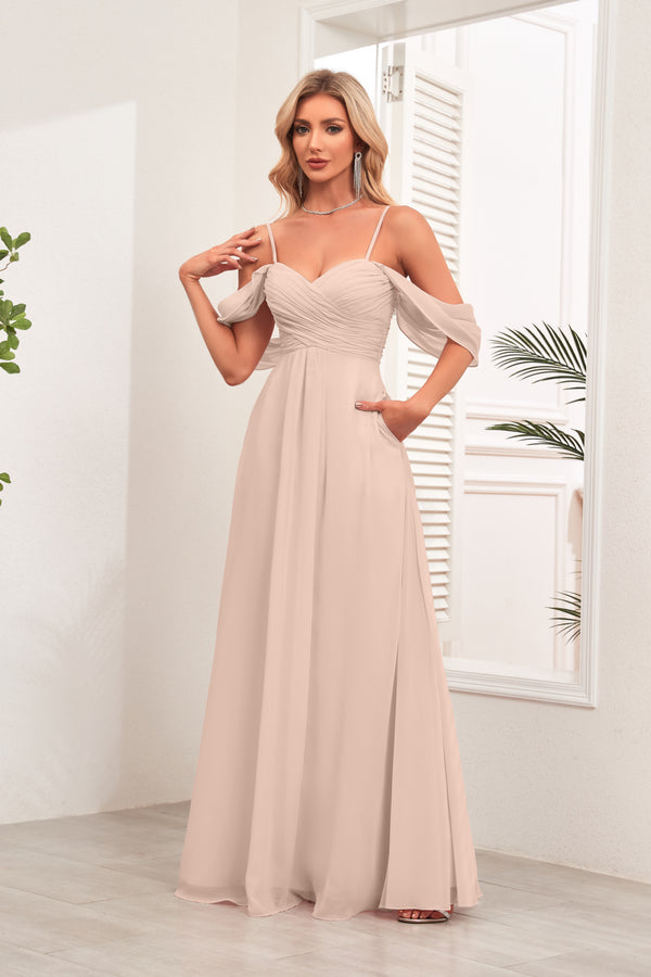 A-line Cold Shoulder Floor-Length Chiffon Bridesmaid Dress