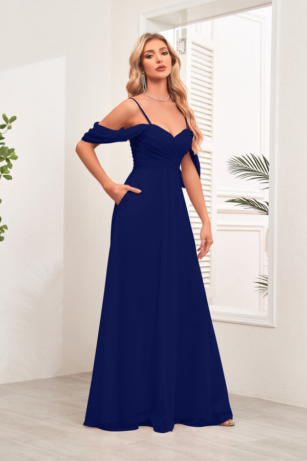 A-line Cold Shoulder Floor-Length Chiffon Bridesmaid Dress