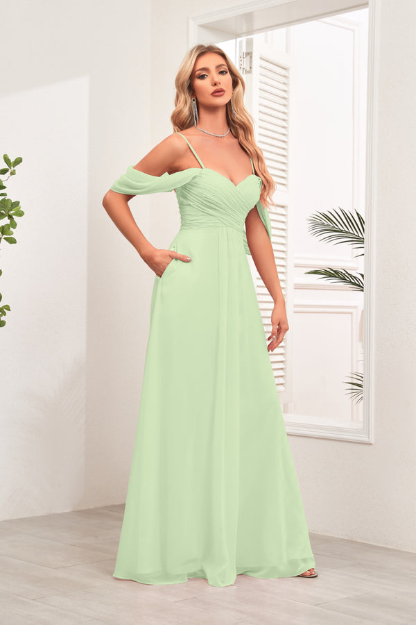A-line Cold Shoulder Floor-Length Chiffon Bridesmaid Dress