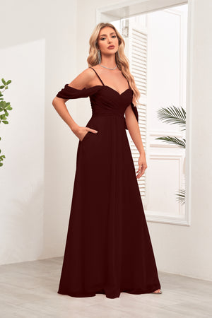 A-line Cold Shoulder Floor-Length Chiffon Bridesmaid Dress