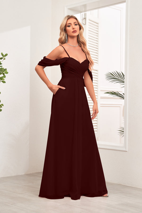 A-line Cold Shoulder Floor-Length Chiffon Bridesmaid Dress