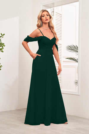 A-line Cold Shoulder Floor-Length Chiffon Bridesmaid Dress