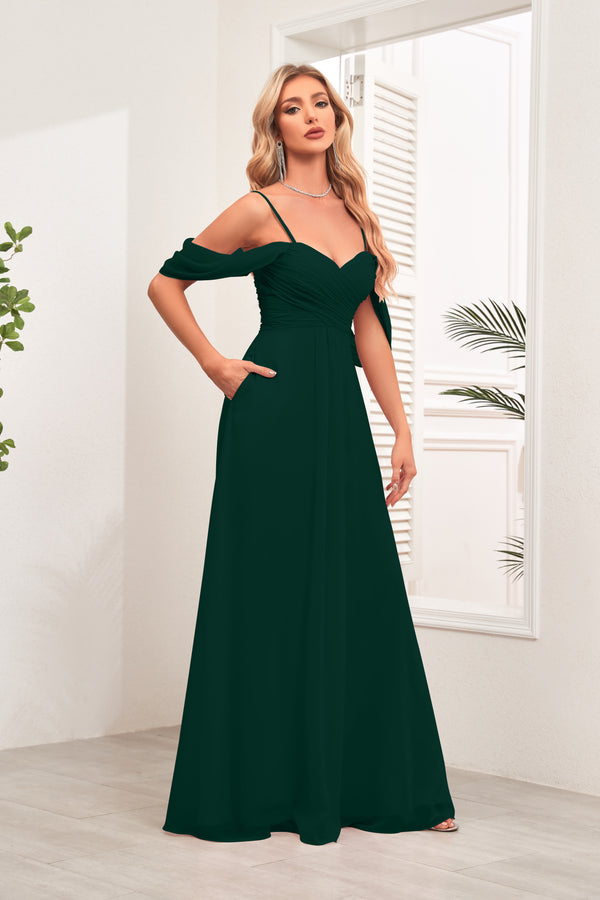 A-line Cold Shoulder Floor-Length Chiffon Bridesmaid Dress