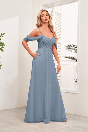 A-line Cold Shoulder Floor-Length Chiffon Bridesmaid Dress
