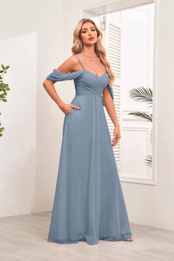 A-line Cold Shoulder Floor-Length Chiffon Bridesmaid Dress