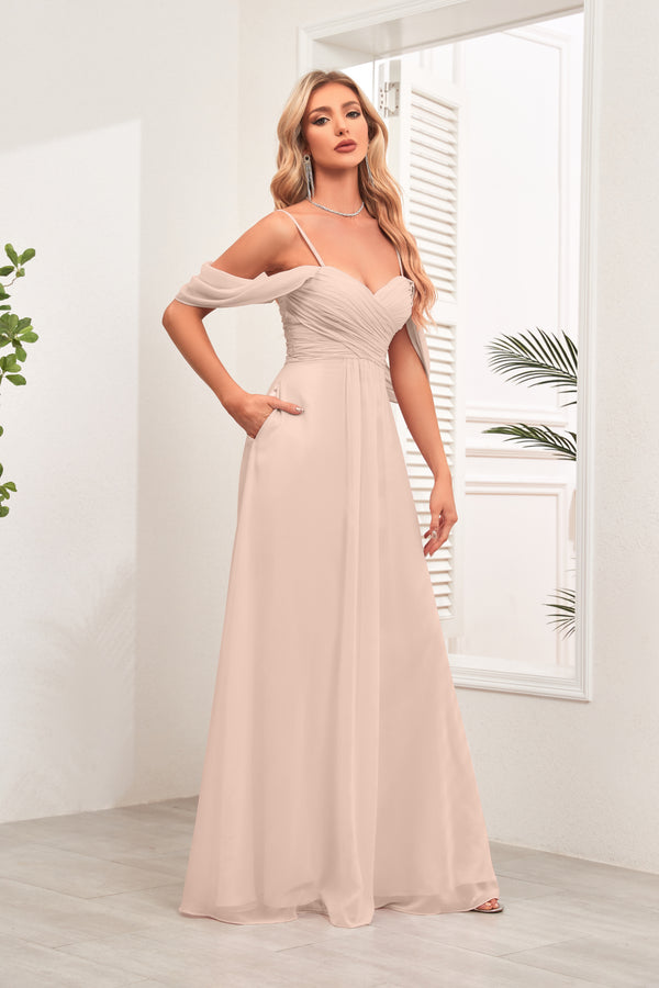A-line Cold Shoulder Floor-Length Chiffon Bridesmaid Dress
