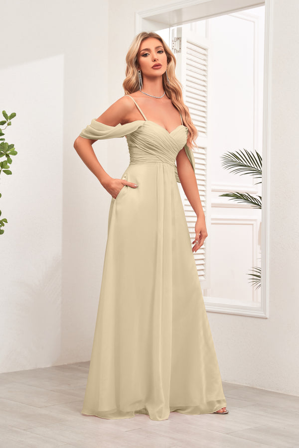 A-line Cold Shoulder Floor-Length Chiffon Bridesmaid Dress