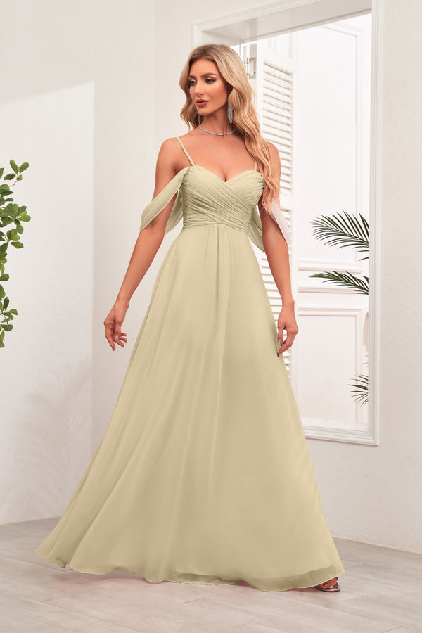 A-line Cold Shoulder Floor-Length Chiffon Bridesmaid Dress