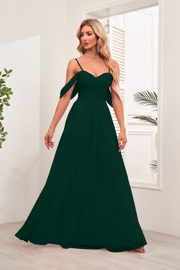 A-line Cold Shoulder Floor-Length Chiffon Bridesmaid Dress