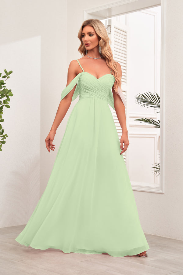 A-line Cold Shoulder Floor-Length Chiffon Bridesmaid Dress